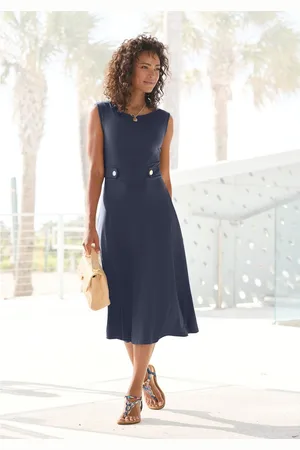 Lascana Midi-jurk met decoratieve gespen en gouden sierknopen, strijkvrij