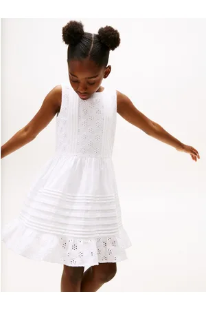 Tommy Hilfiger Zomerjurk EMBROIDERED COTTON DRESS SLVLS met delicate gaatjesborduursel, met biezen
