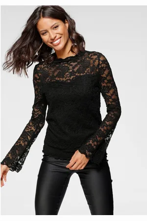 Laura Scott Kanten shirt Lange mouwen, figuurvolgende snit, tulpenmouwen, staande kraag