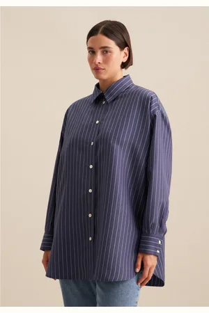 Seidensticker Lange blouse Zwarte roos Lange mouwen kraag strepen