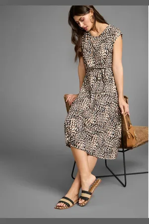 Laura Scott Midi-jurk met vrouwelijke all-over print, inclusief bindriem - nieuwe collectie