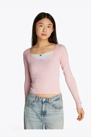 Tommy Hilfiger Shirt met lange mouwen TJW SLIM VNECK GMD RIB LS met strikdetail, babylockzoom