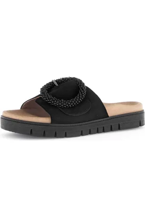 Gabor Slippers , plateau, zomerschoen, slippers met sierparels aan de decoratieve gesp
