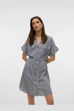 VERO MODA Midi-jurk VMBUMPY SS SHORT SHIRT DRESS WVN GA NOOS