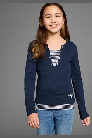 KangaROOS Shirt met lange mouwen Ribshirt in lagenlook modieuze halslijn-details