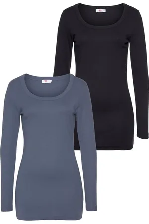 FLASHLIGHTS Shirt met lange mouwen zeer figuurvolgende snit, ronde hals, van 100% katoen (set, 2-delig)