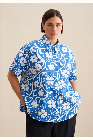 Seidensticker Overhemdblouse Zwarte roos Korte mouwen kraag print