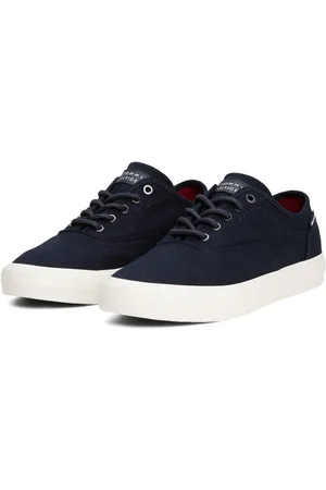Tommy Hilfiger Plateausneakers TH HI VULC LOW OXFORD TWILL , vrijetijdsschoen, lage schoen, veterschoen met label op de hiel