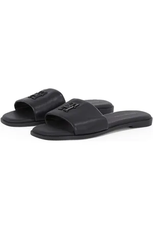 Tommy Hilfiger Slippers TH LOGO HARDWARE LEATHER MULE , zomerschoen, flats, comfortabele schoen met th-logo