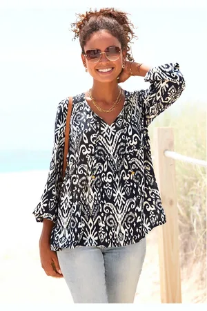 vivance collection Blouse met lange mouwen met ballonmouwen, luchtige tuniek met alloverprint, boho-stijl