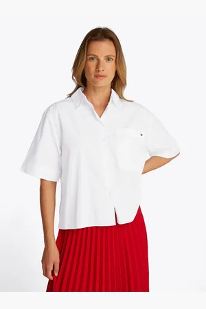 Tommy Hilfiger Shirt met korte mouwen POPLIN BOXY SHORT S/S SHIRT met borstzak, logo-borduursel
