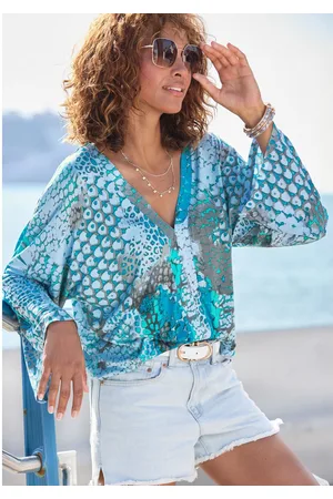Buffalo Shirt met vleermuismouwen met animalprint, losse blouse met v-hals, blouseshirt