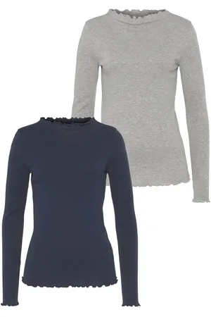 FLASHLIGHTS Shirt met lange mouwen zeer figuurvolgende pasvorm, gekrulde hals (set, 2-delig, 2 stuks)