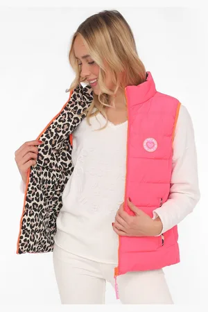 Zwillingsherz Reversible-gilet Omkeerbaar vest kort "Leo" twee keer te dragen met luipaardprint, staande kraag en zakken
