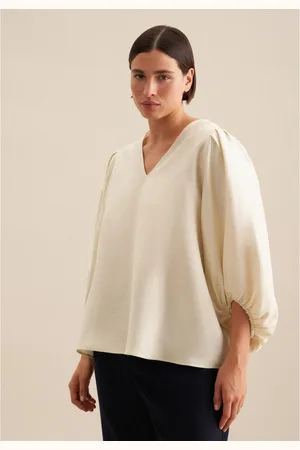 Seidensticker Shirtblouse Zwarte roos 3/4-mouwen v-hals uni