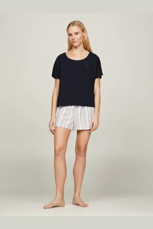 Tommy Hilfiger Shortama SS PYJ SET WOVEN Shirt effen, shorts bedrukt (set, 2-delig, Shirt + short)