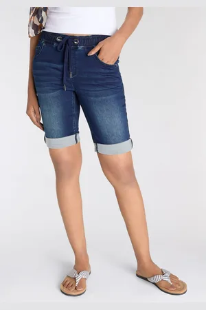 ARIZONA Jog-jeansbermuda hoge taille, opgerolde broekafsluitingen, used-look