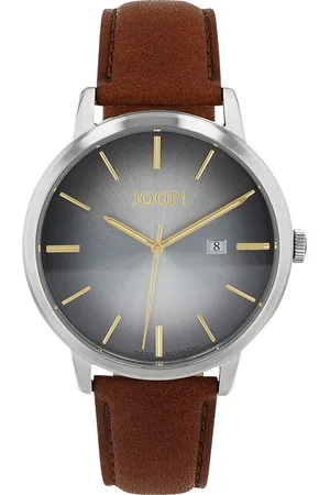 JOOP! Kwartshorloge Polshorloge, herenhorloge, leren band, datum, roestvrijstalen achterzijde vastgeschroefd