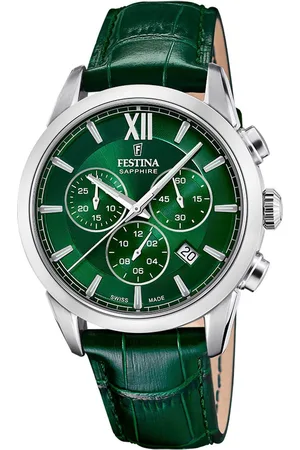 Festina Chronograaf Swiss Made Collection Quartz horloge, herenhorloge, datum, leren band, saffierglas, Swiss Made