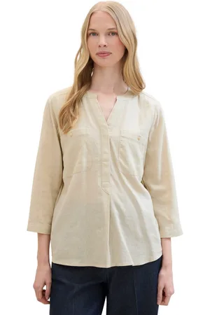 TOM TAILOR Blouse zonder sluiting met linnen