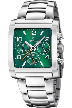 Festina Chronograaf On The Square Horloge, quartzhorloge, herenhorloge, stopwatchfunctie, stalen armband