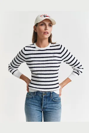GANT Trui met ronde hals STRETCH COTTON CABLE STRIPE C-NECK