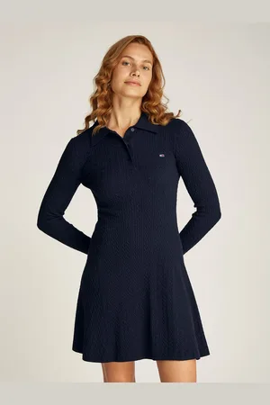Tommy Hilfiger Gebreide jurk TJW F&F POLO CABLE SWEATER DRESS met klein kabelpatroon, polokraag