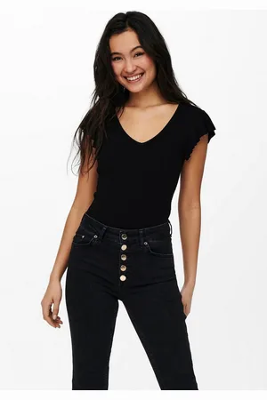 ONLY Shirt met V-hals ONLBELIA S/L TOP JRS NOOS