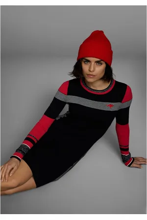 KangaROOS Gebreide jurk figuurvolgend, lang, sportieve look, van katoenmix, lange mouwen