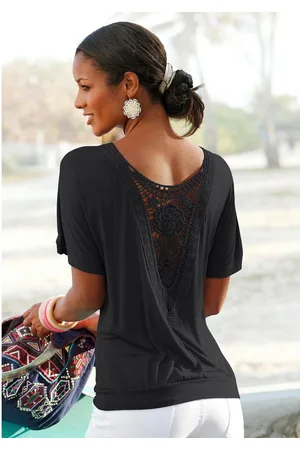 Lascana Strandshirt met gehaakt inzet op de rug, t-shirt, wijde pasvorm, luchtig en los