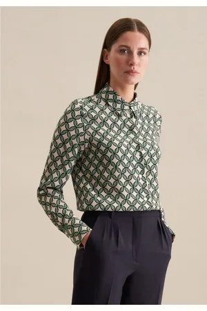 Seidensticker Overhemdblouse Zwarte roos Lange mouwen kraag print