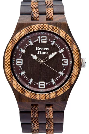 Green Time Kwartshorloge ZW113C Polshorloge, herenhorloge, houten horloge, lichtgevende wijzers