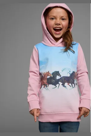 Kidsworld Lang sweatshirt Voor kleine meisjes Lange mouwen, bedrukt, met capuchon, van opgeruwde sweatstof