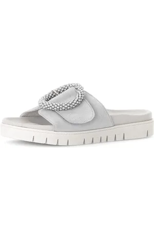 Gabor Slippers , plateau, zomerschoen, slippers met sierparels aan de decoratieve gesp