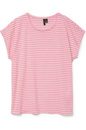 VERO MODA Shirt met ronde hals VMAVA PLAIN SS TOP STRIPE GA JRS NOOS