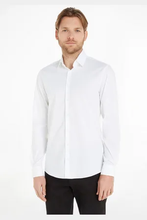 Calvin Klein Businessoverhemd POPLIN STRETCH SLIM SHIRT met kent-kraag, logoprint op borsthoogte