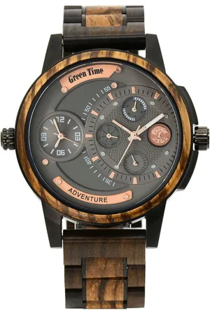 Green Time Kwartshorloge ZW158A Polshorloge, herenhorloge, houten horloge, lichtgevende wijzers, datum