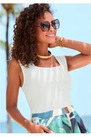 Lascana Geribde tanktop met vierkante halslijn, elastisch dametop, basic, elegant