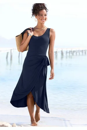 Lascana Strandjurk met rok in wikkel-look, midijurk van jersey, zomerjurk