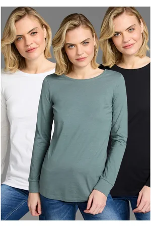 Laura Scott Shirt met lange mouwen met ribbels aan de mouwafwerking - nieuwe collectie (Set van 3)