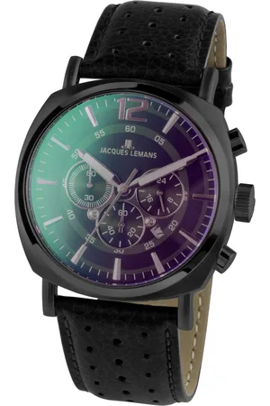 Jacques Lemans Chronograaf Lugano Quartz horloge, armbanduhr, herenhorloge, datum, stopfunctie, leren band