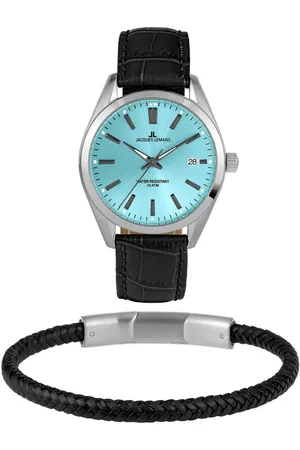 Jacques Lemans Kwartshorloge Derby, 1-2143E-SET Horloge, herenhorloge, datum, cadeau-idee, leren band (set, 2-delig, Horloge met armband)