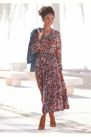 Lascana Maxi-jurk met bloemenprint en v-hals, zomerjurk