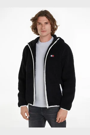 Tommy Hilfiger Pluchen jack TJM REG BADGE TEDDY ZIP TRU EXT met logopatch, licht afgezakte schouders