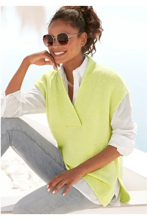 Lascana Trui met korte mouwen met v-hals, oversized pullunder met zijsplitten