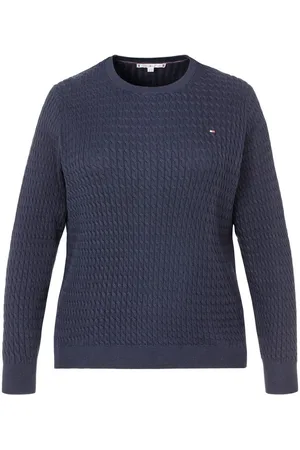Tommy Hilfiger Trui met ronde hals CRV CO CABLE C-NK LS SWEATER in grote maten, kabelpatroon, logoborduursel