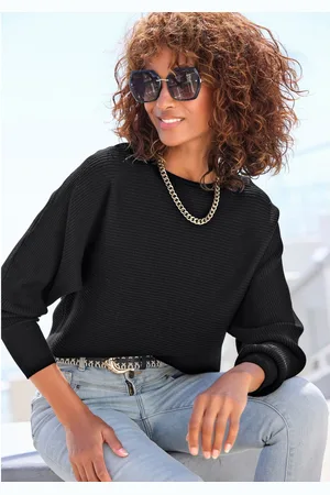 vivance collection Gebreide trui met u-boot halslijn, vleermuismouwen, strepenlook, oversized