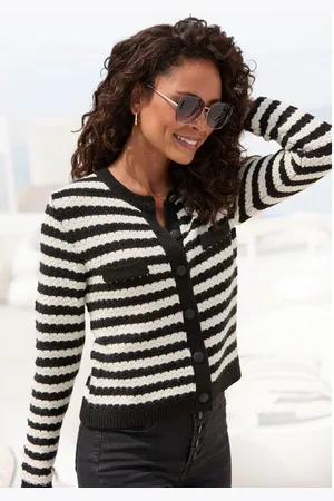 Lascana Vest met streeppatroon, contrasterende manchetten, markante knoopsluiting