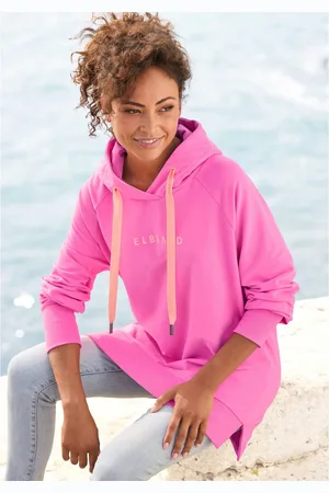 ELBSAND Hoodie Svana met logoprint, comfortabele hoodie, zijslitsen