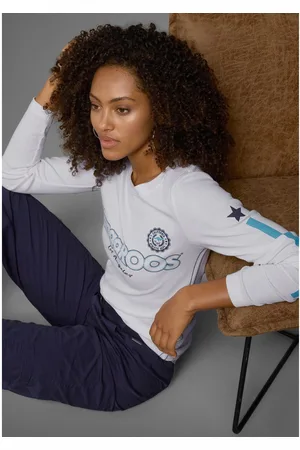 KangaROOS Shirt met lange mouwen lange mouwen, zeer figuurvolgend, met logoprint, van katoen